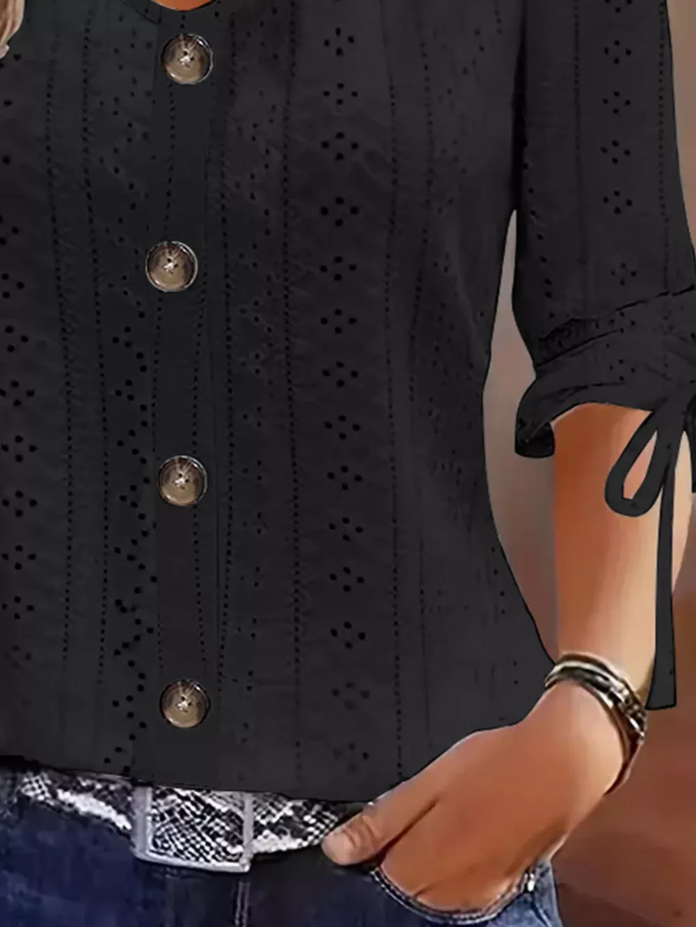 Eyelet Tie-Sleeve Detail Top, image 6