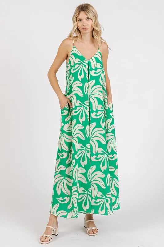 Printed V-Neck Maxi Cami Dress with Pockets, image 3