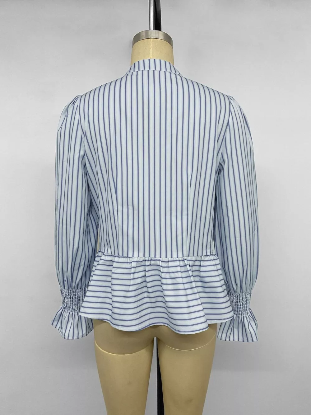 Striped Mandarin Knot Buttons Peplum Hem Shirt, image 15