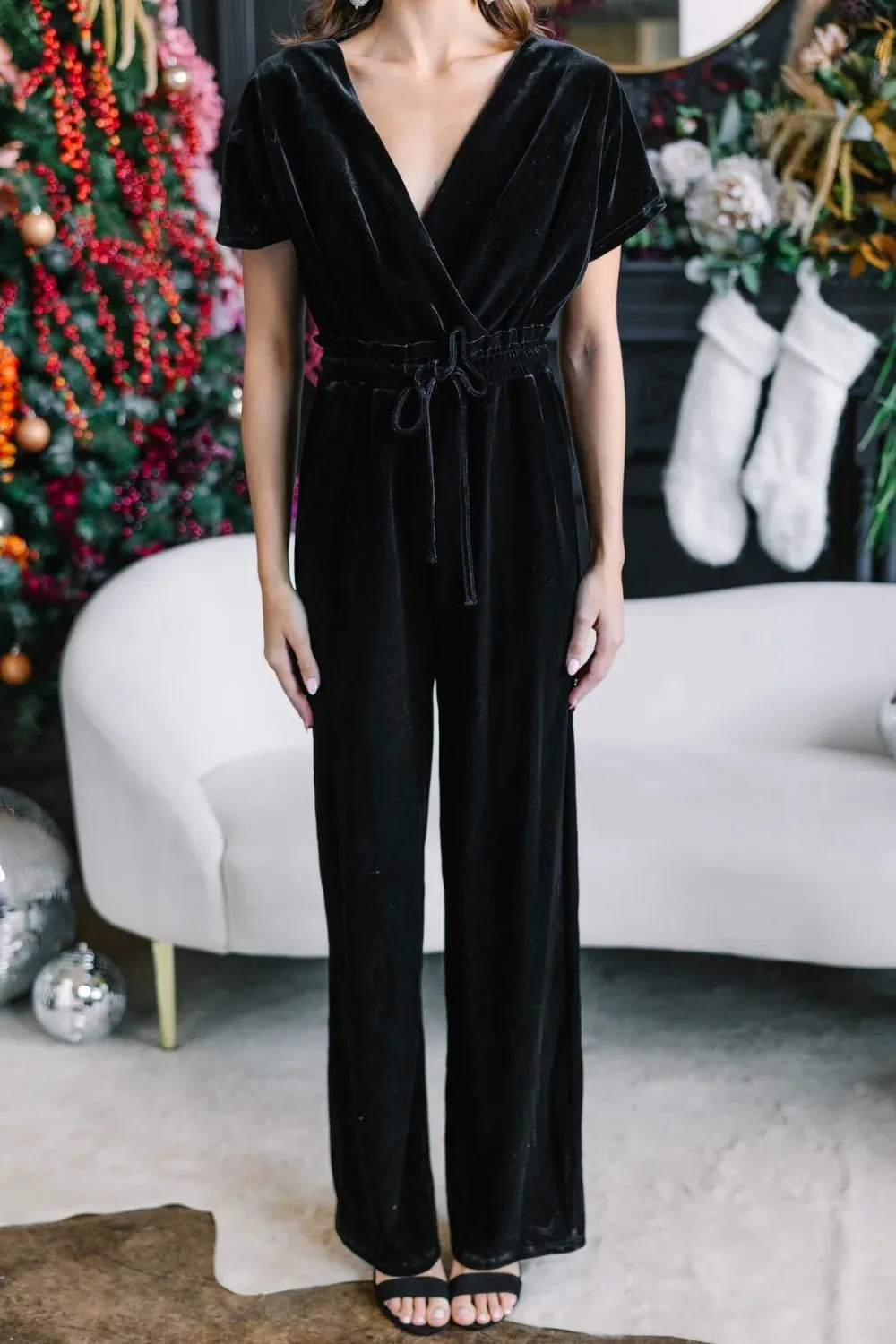 Drawstring Surplice Short Sleeve Jumpsuit, image 8