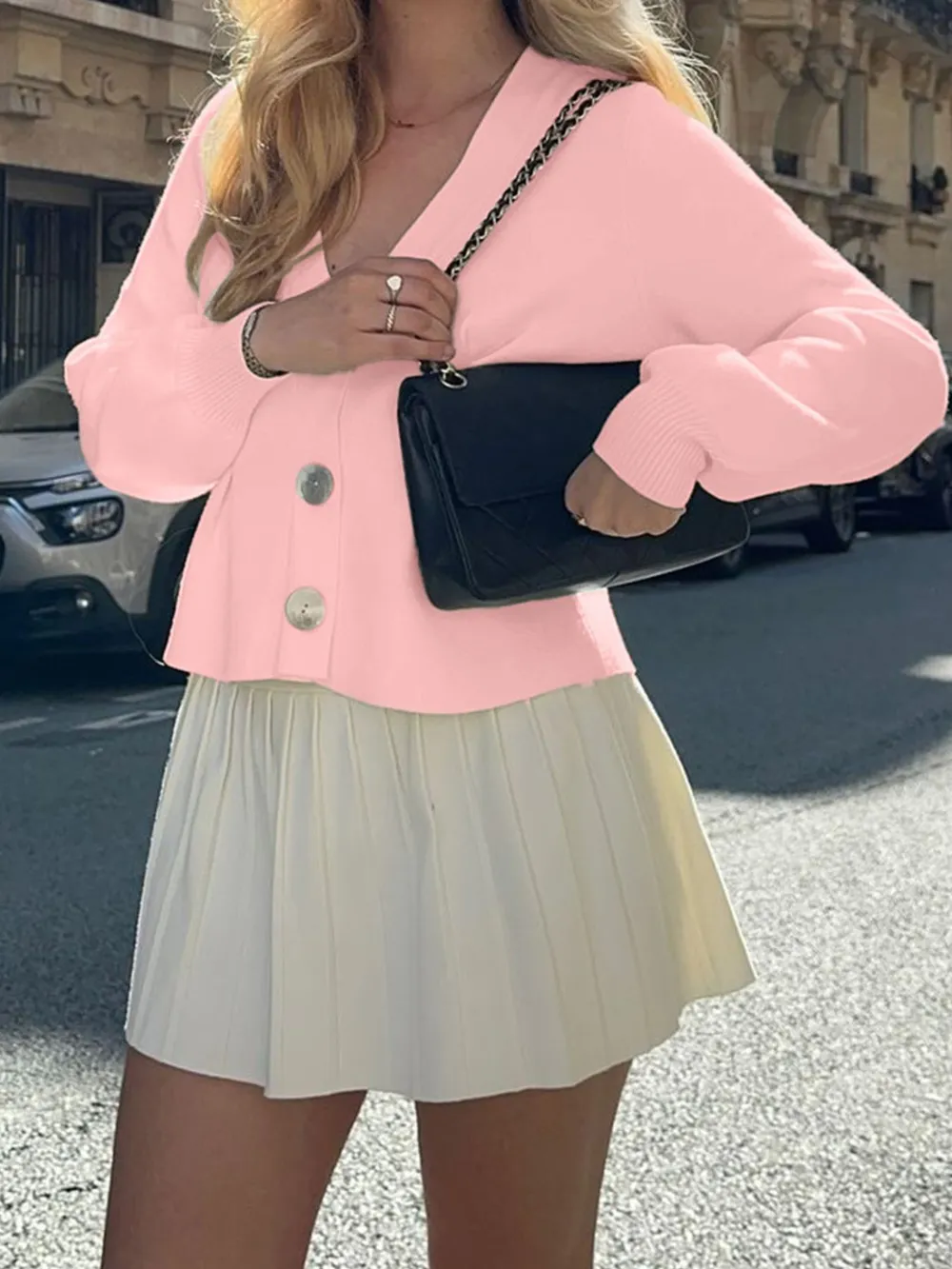 Button-Up V-Neck Knit Cardigan, image 13