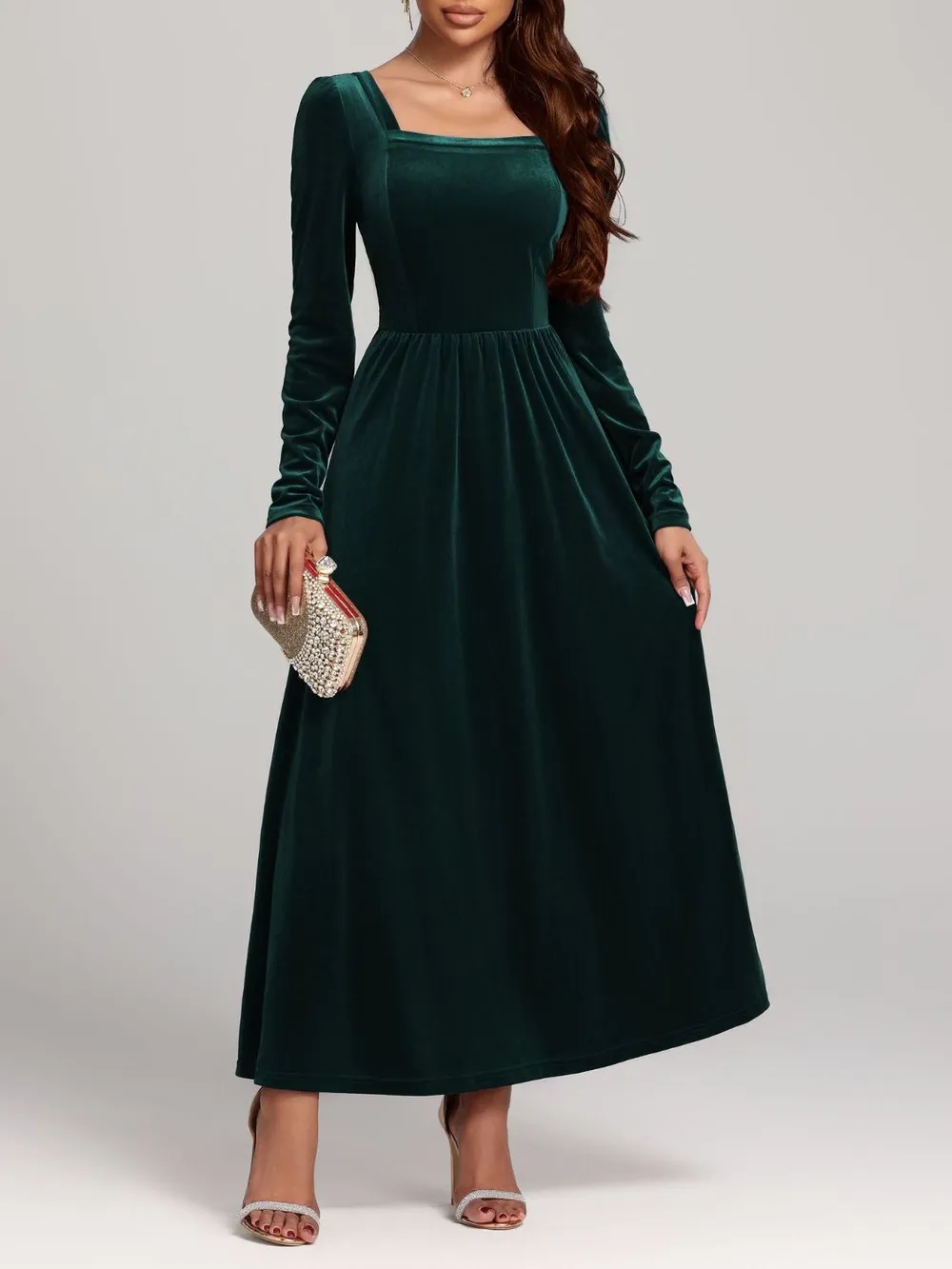 Velvet Square Neck Long Sleeve Dress, image 16