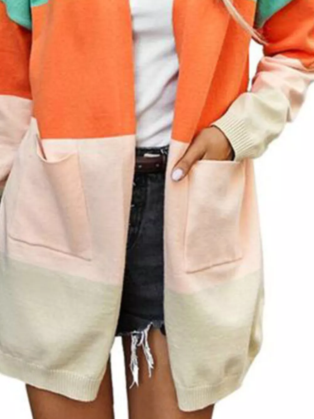 Color-Block Open Front Knit Cardigan, image 2