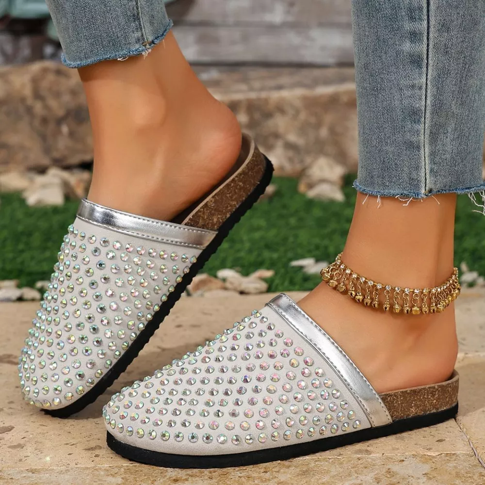 Sparkling Rhinestone Embellished Slip-On Sandals, image 5