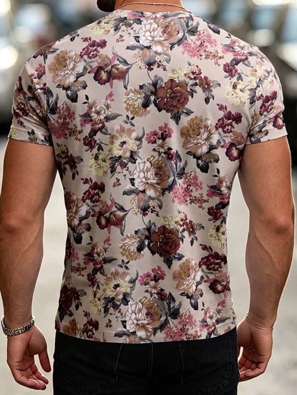 Men's Plus Size Floral Print Slim Fit T-Shirt, image 2