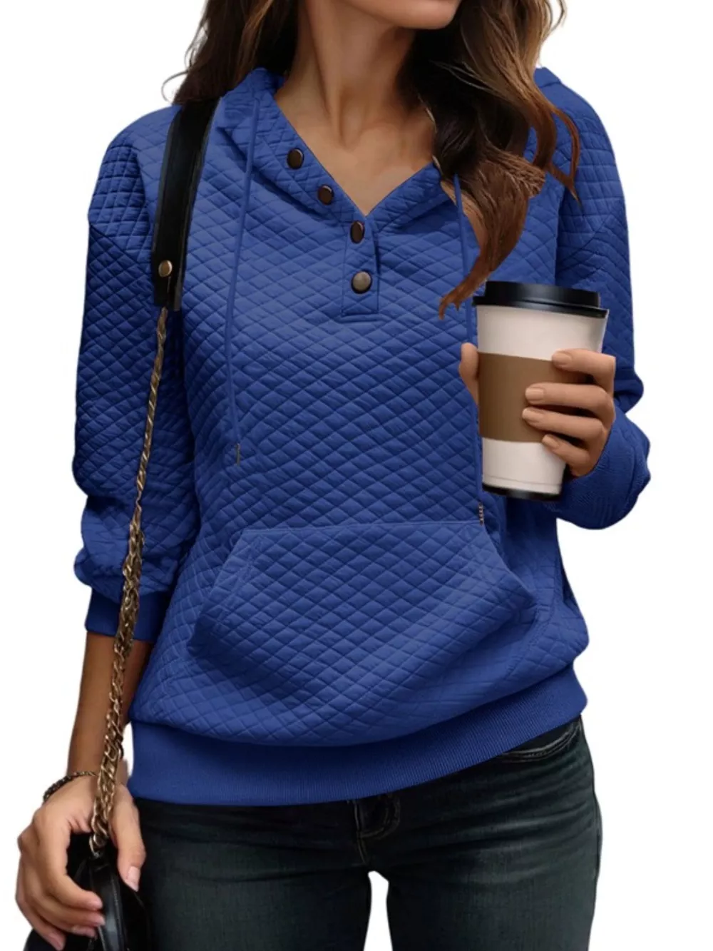 Drawstring Textured Dropped Shoulder Hoodie, image 14