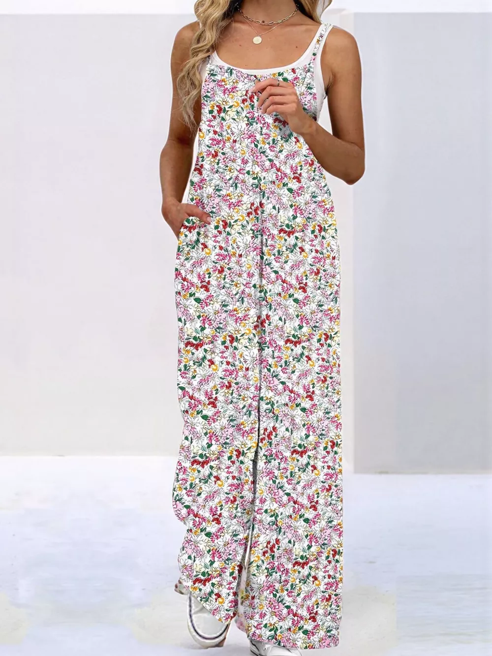 Full Size Floral Print Wide Leg Casual Jumpsuit Plus Size, image 12