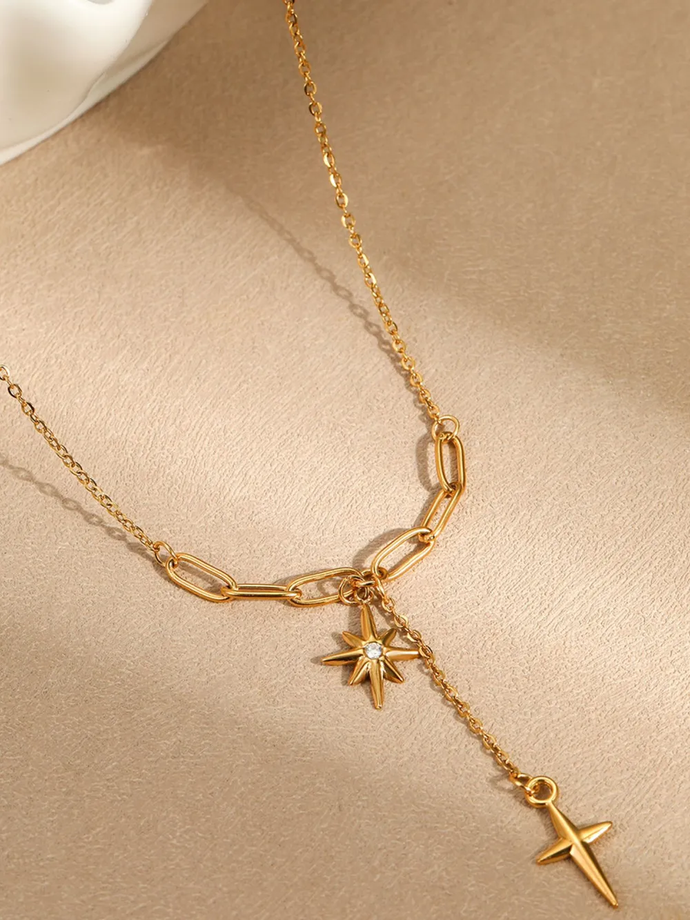 18K Gold-Plated Star Cross Pendant Necklace, image 4