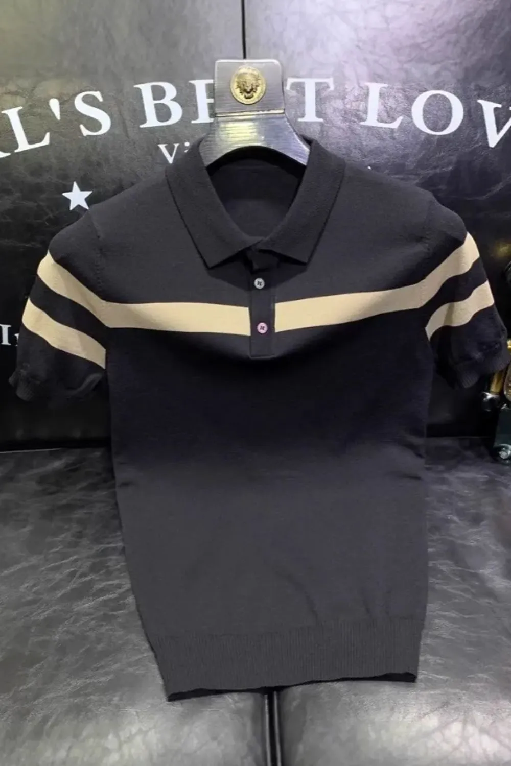 Men's Full Size Striped Collared Neck Short Sleeve Polo Plus Size