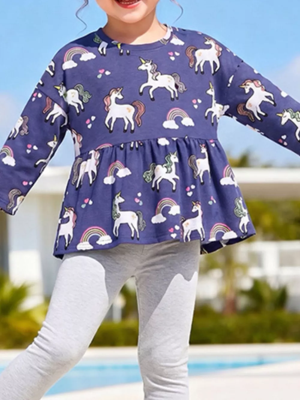 Children‘s Unicorn Print Peplum Top and Leggings Set, image 2