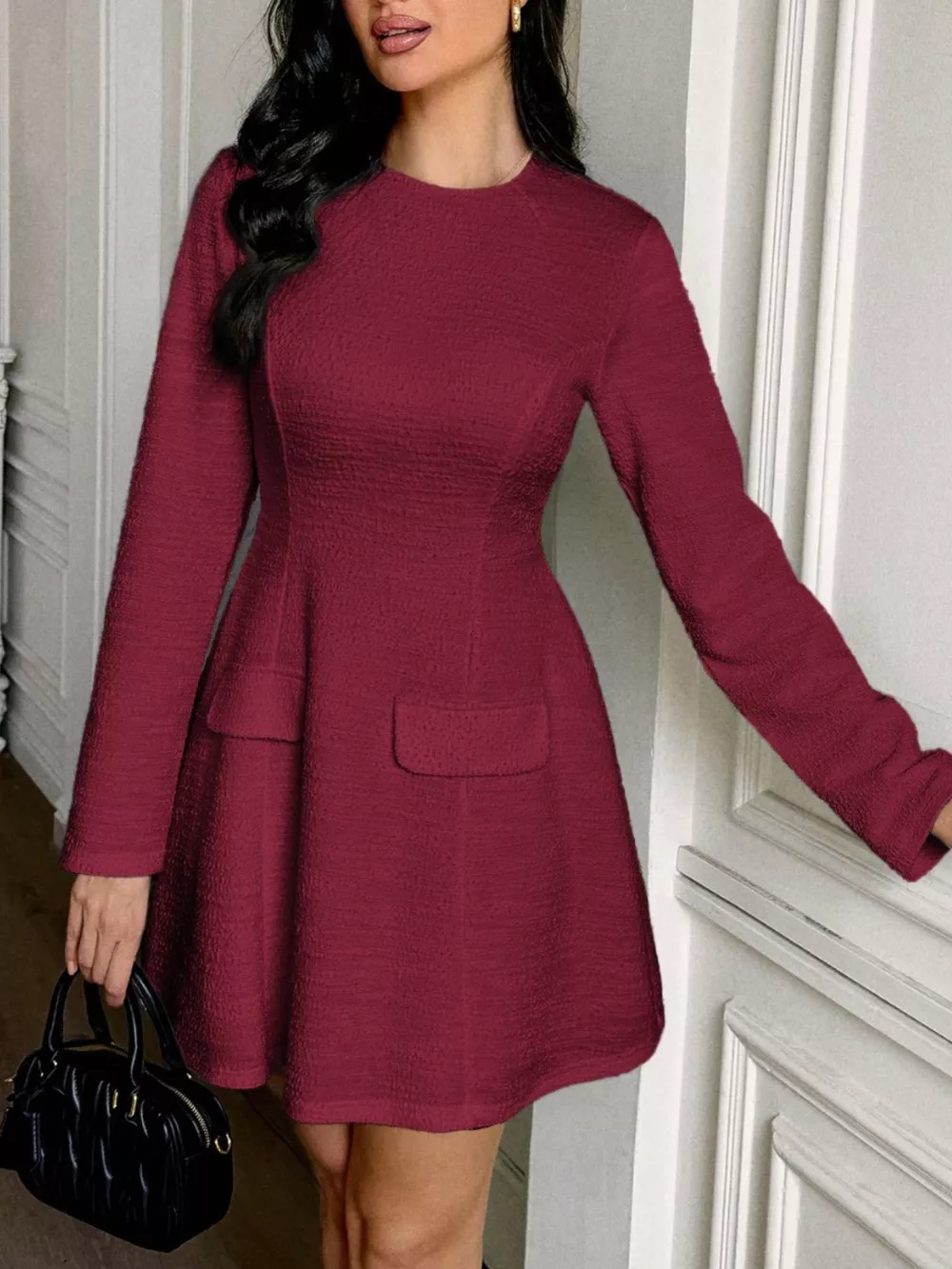 Cutout Back Long Sleeve Mini Dress, image 8
