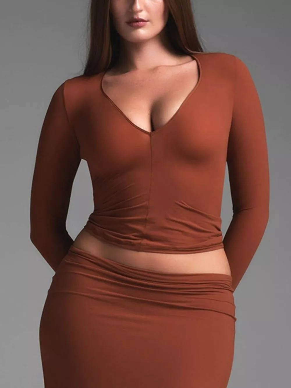 V-Neck Long Sleeve Crop T-Shirt, image 11