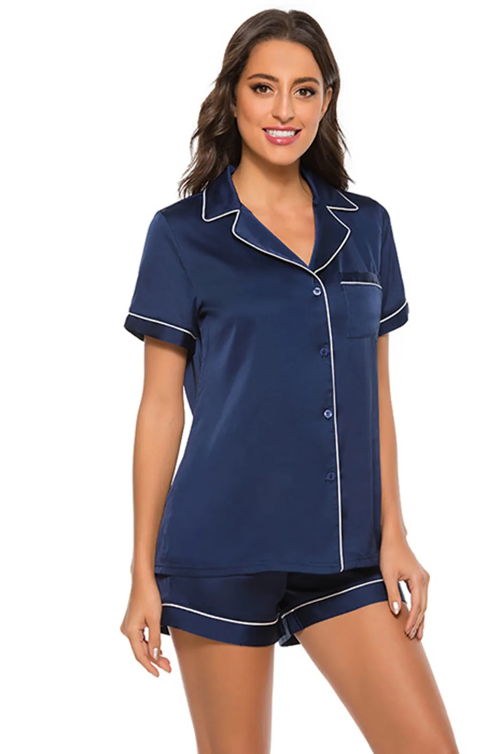 Printed Button Up Short Sleeve Top and Shorts Lounge Set, image 31