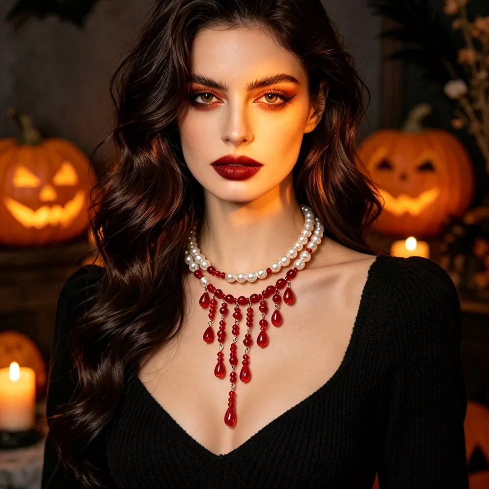 Halloween Teardrop Beaded Double Layered Necklace, image 7