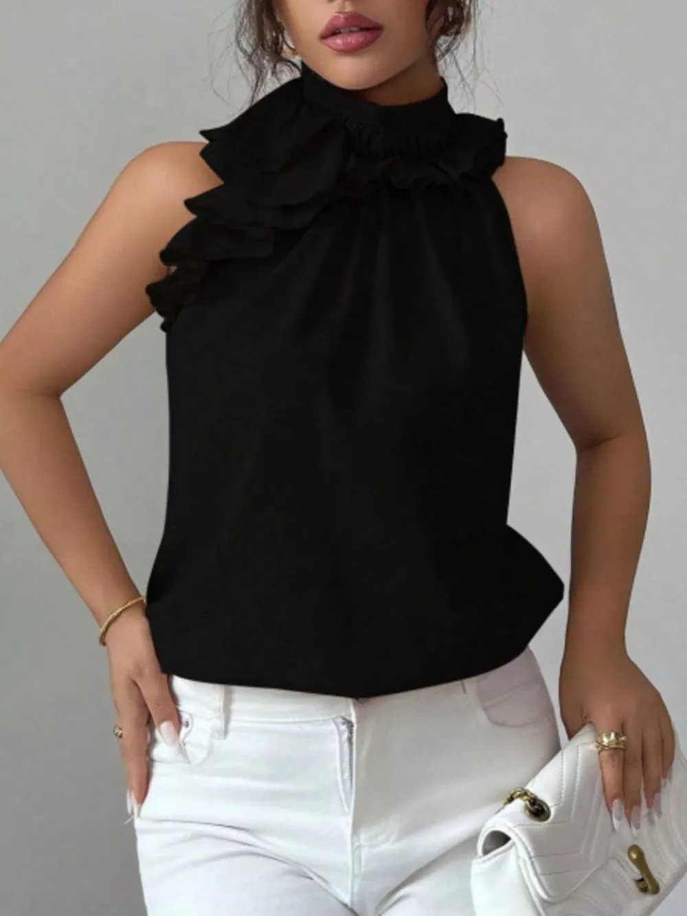 Ruffle High Neck Sleeveless Top, image 16