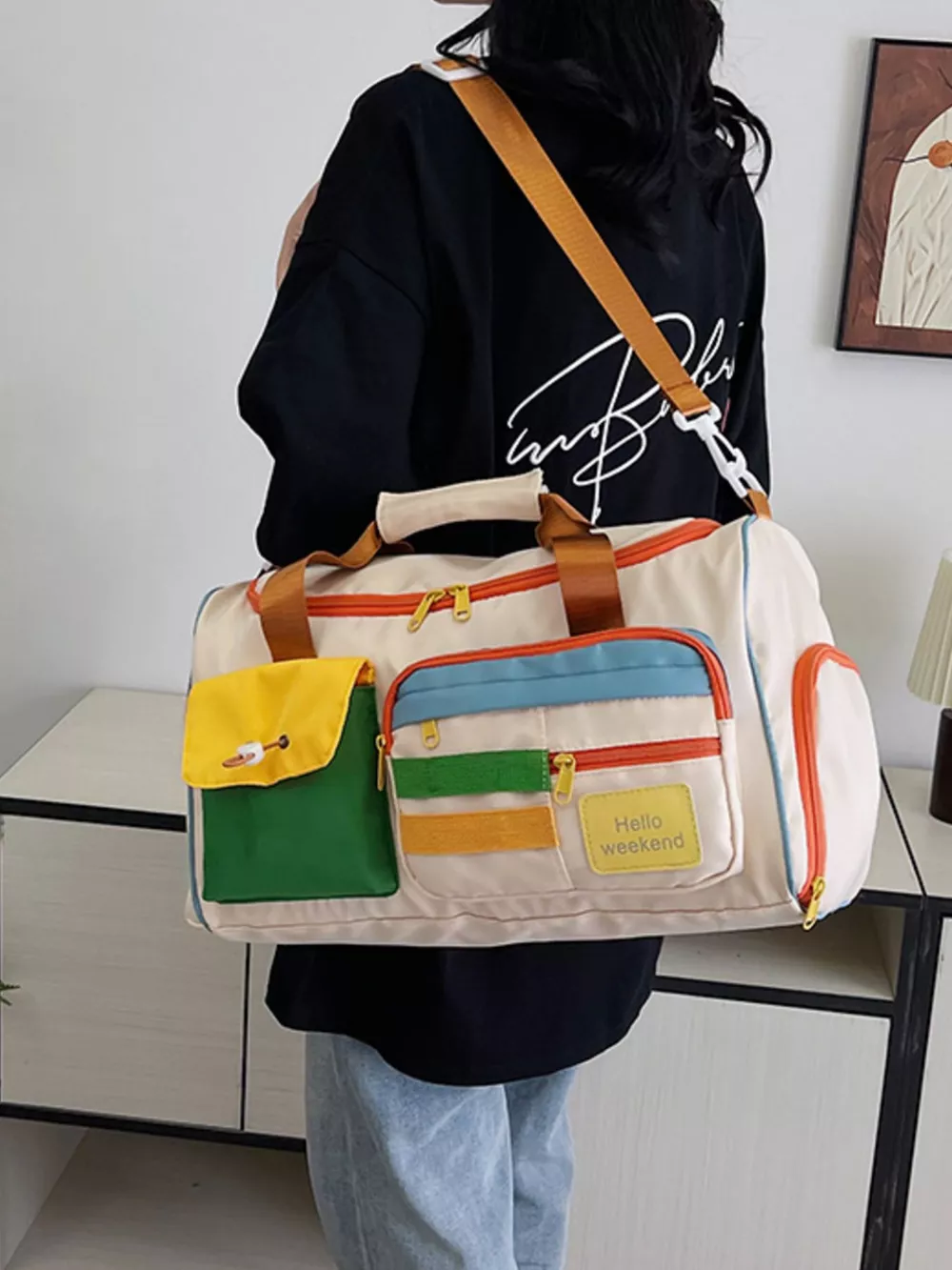 Multi-Pocket Color-Block Travel Bag, image 7