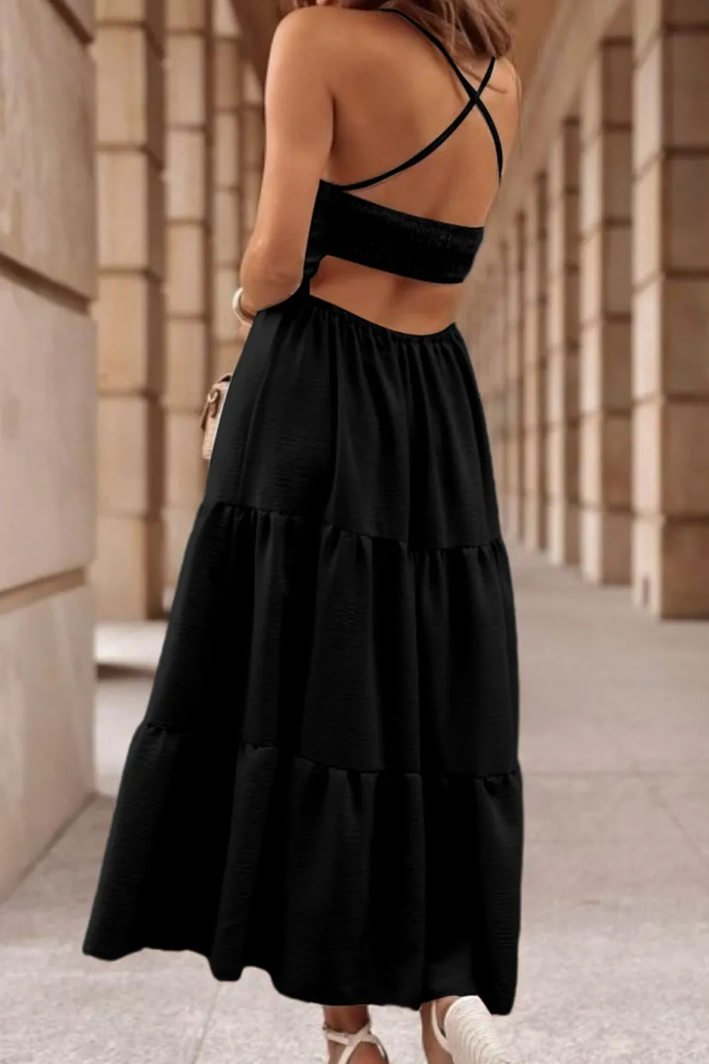 Tiered Crisscross Spaghetti Strap Dress, image 3