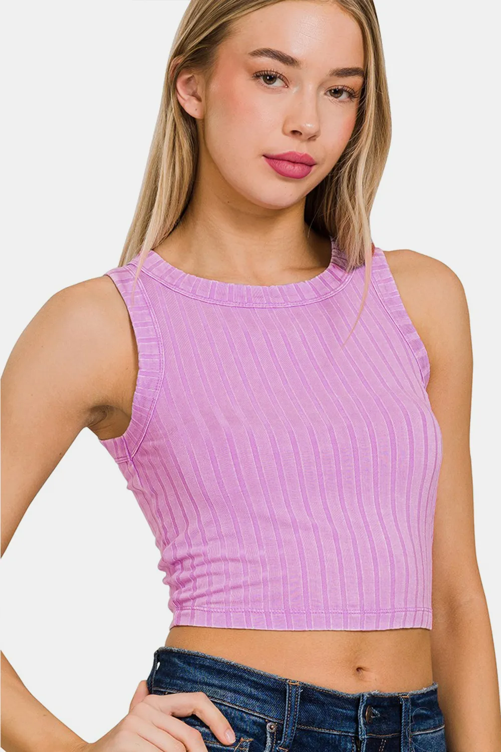 Ribbed Round Neck Cropped Tank, image 3