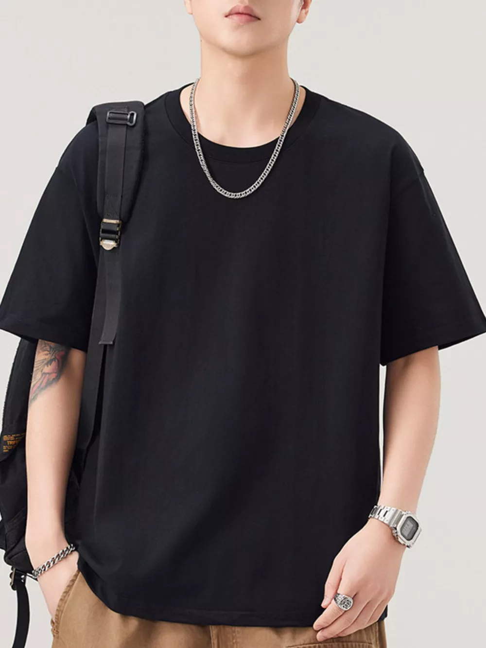 Men's Plus Size Solid Color Casual Loose T-Shirt, image 8