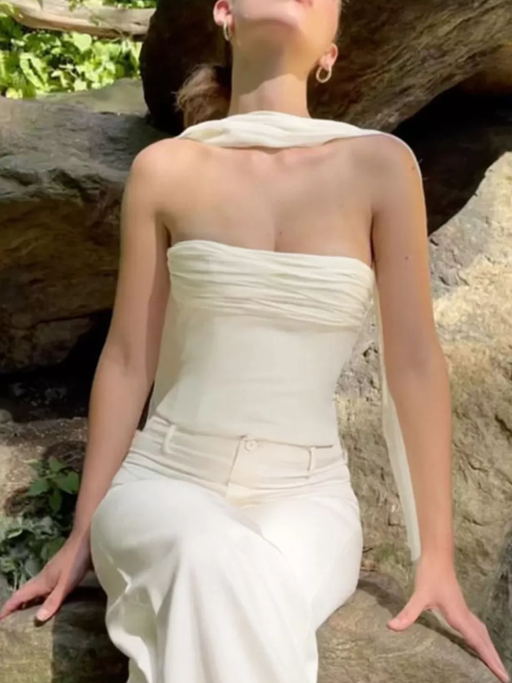 Ruched Tube Top with Scarf, image 2