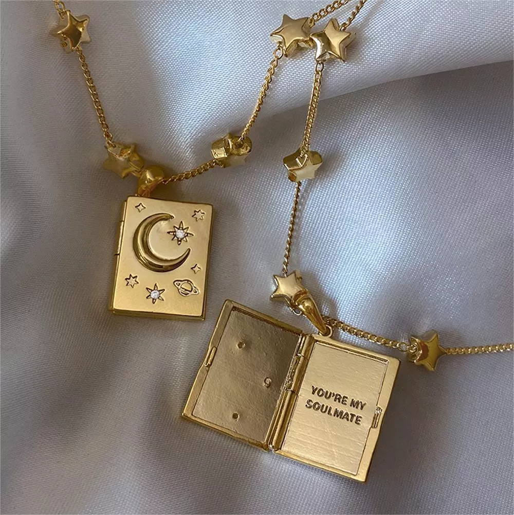 18K Gold-Plated Star Moon Zircon Lock Necklace, image 3