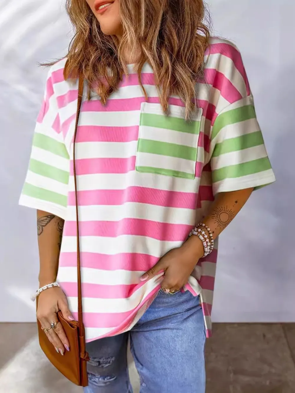 Striped Oversized Short Sleeve T-Shirt, image 2
