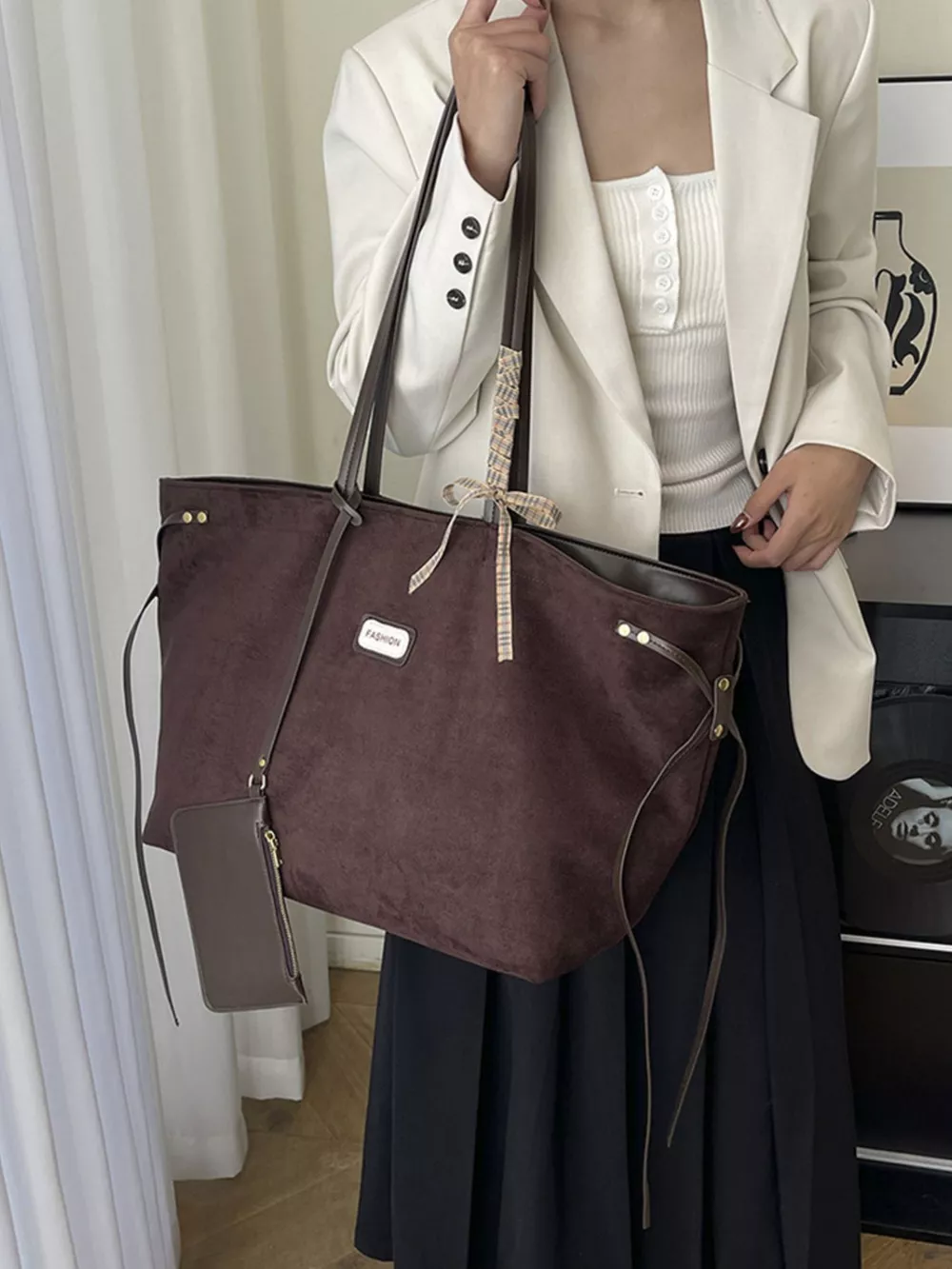 Vintage Suede Tote Bag, image 4