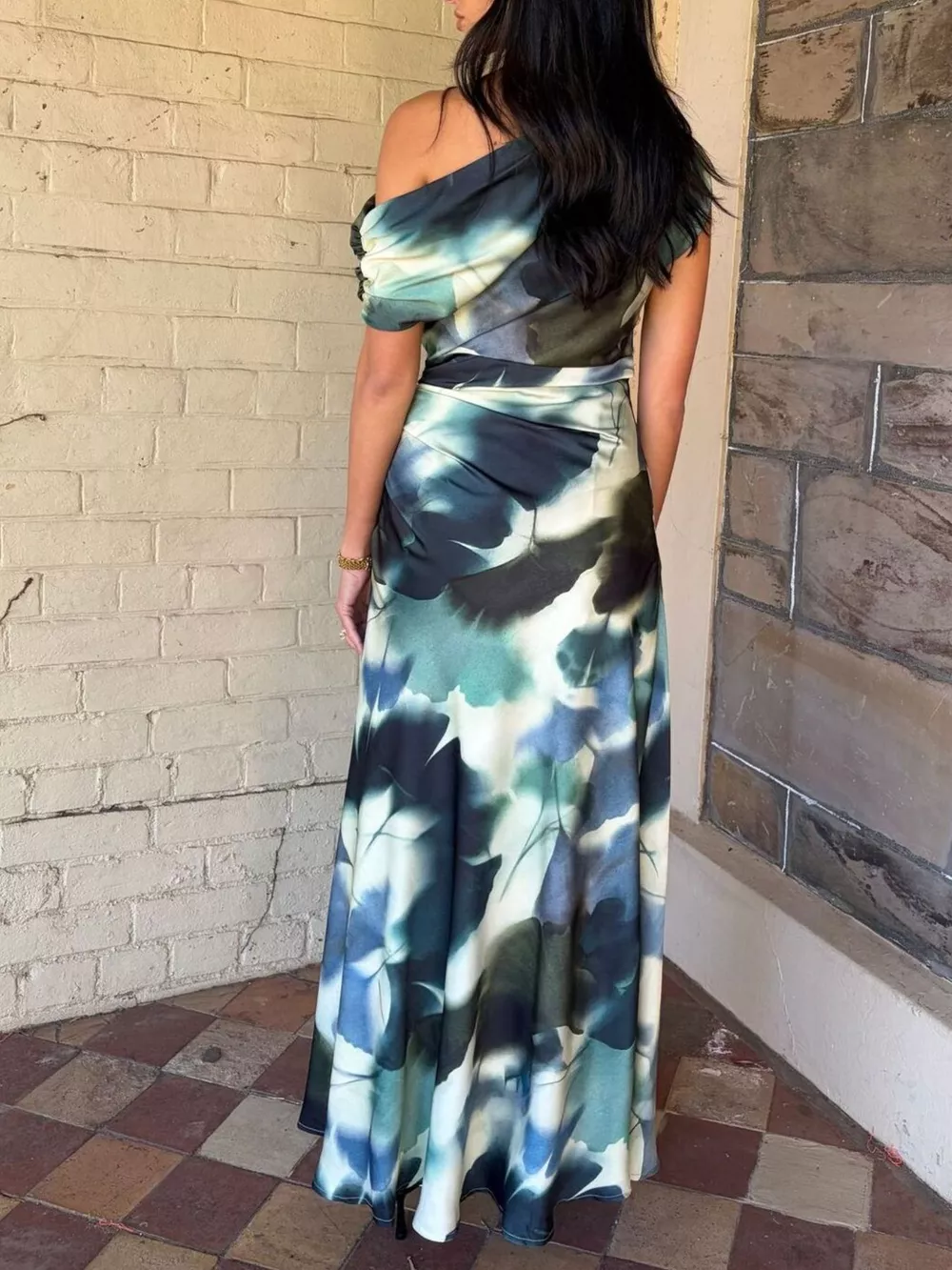 One-Shoulder Floral Print Maxi Dress, image 7
