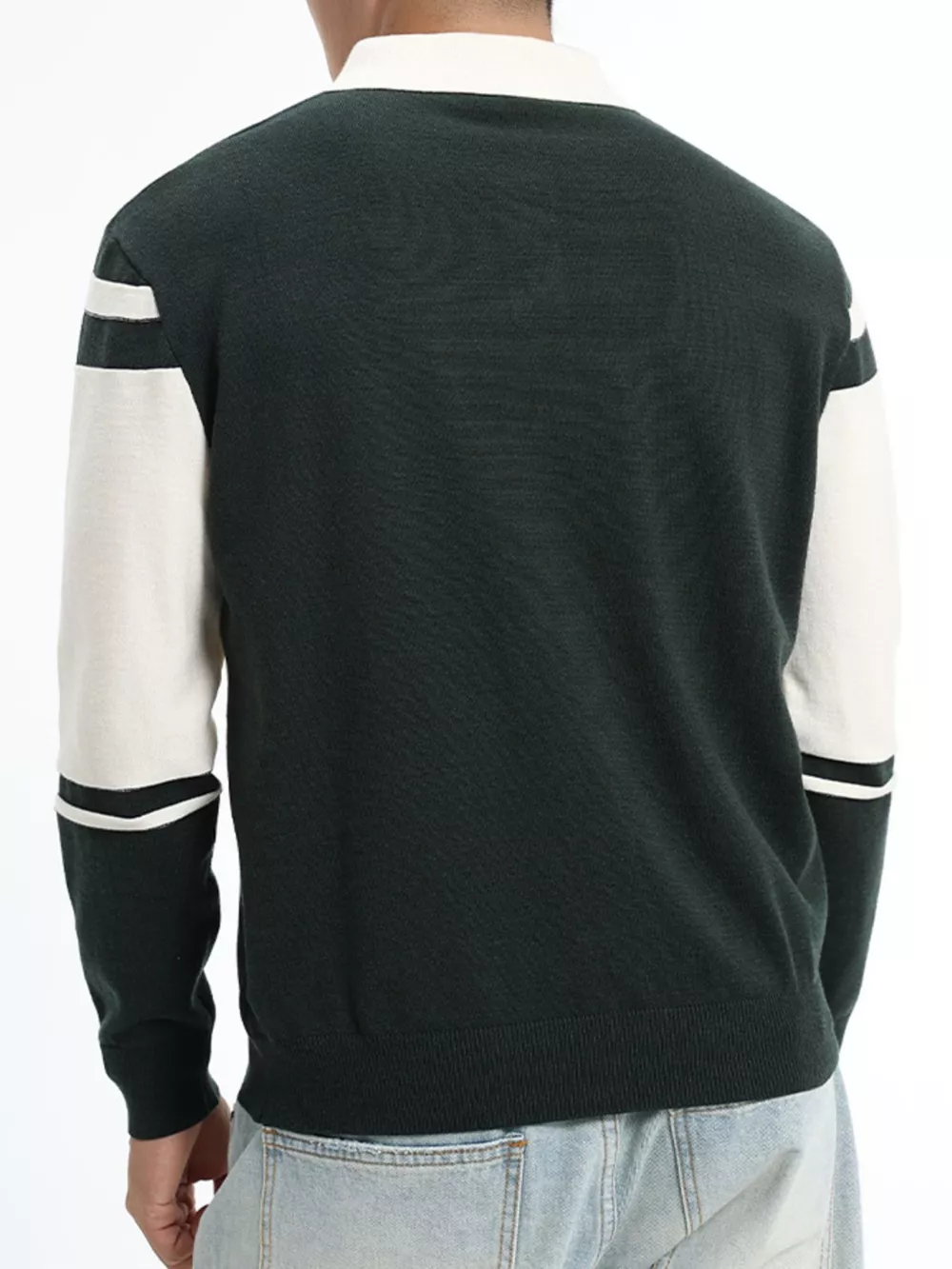 Men's Plus Size Color-Block Striped Polo Collar Sweater, image 7