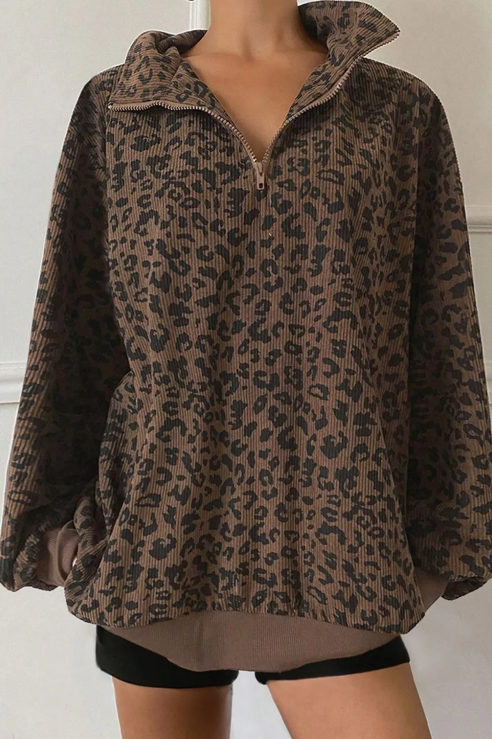 Leopard Print Quarter-Zip Sweatshirt, image 5