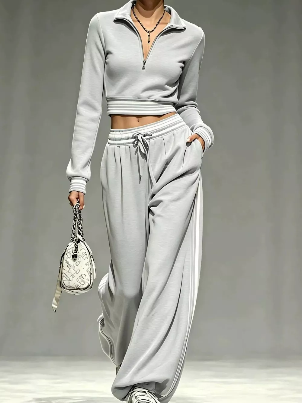 Full Size Half Zip Cropped Top and Pants Set Plus Size, image 23