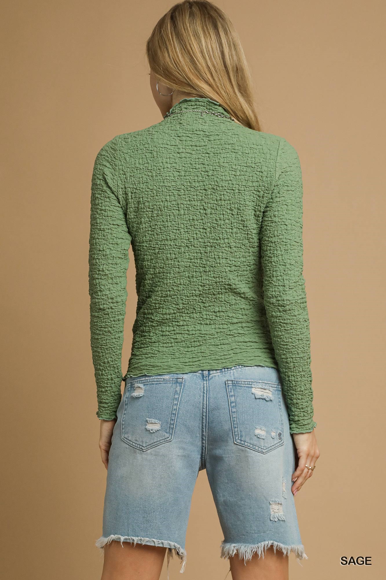 Textured Crinkle Knit Long Sleeve Top, image 5