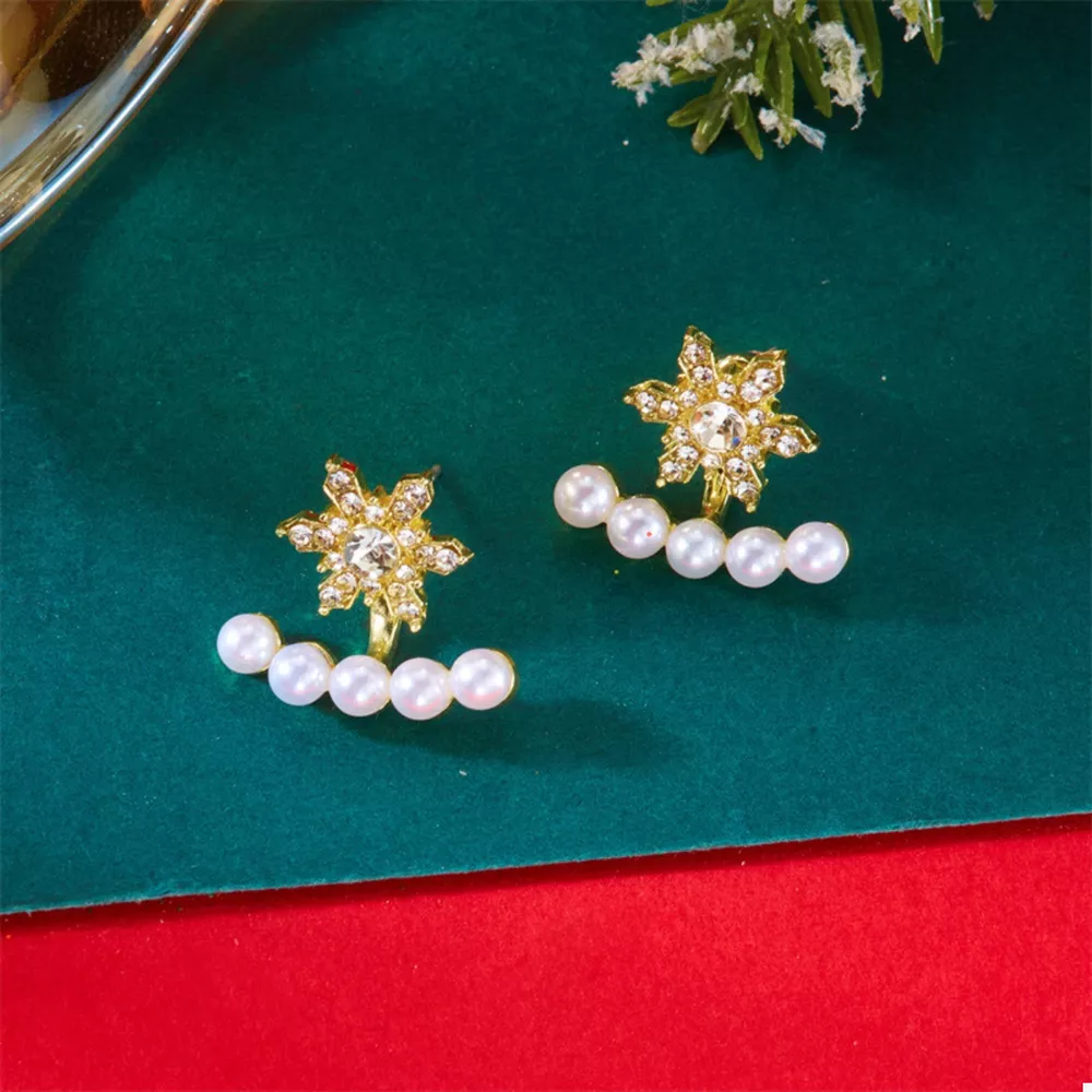 Christmas Snowflake Pearl Earrings, image 3