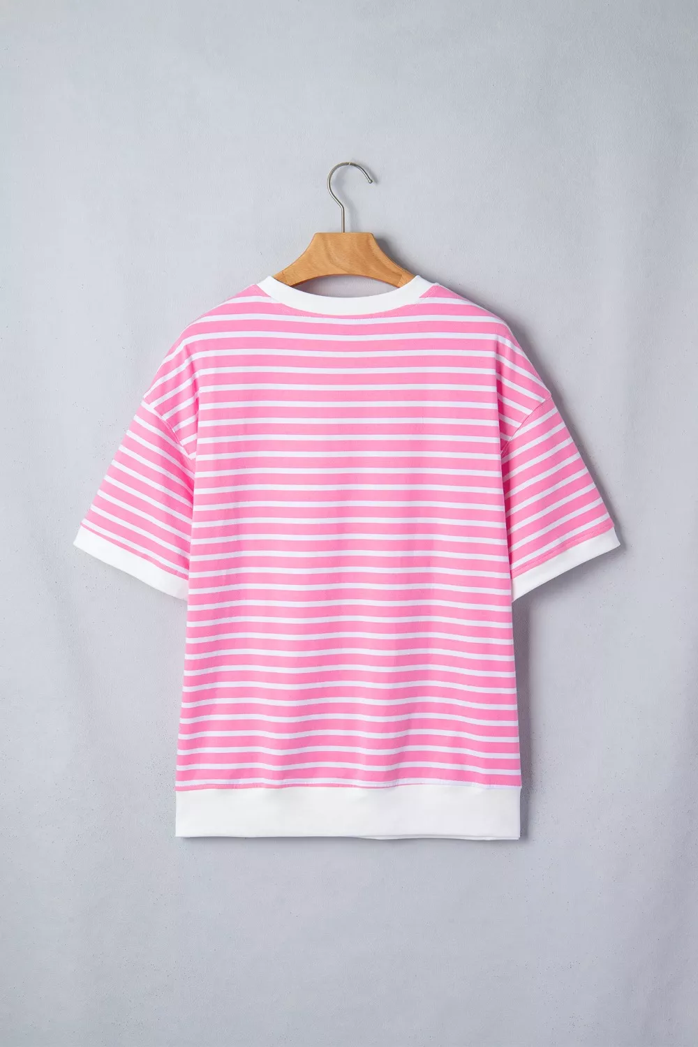Stripe Round Neck Drop Shoulder Short Sleeve Loose Top, image 3