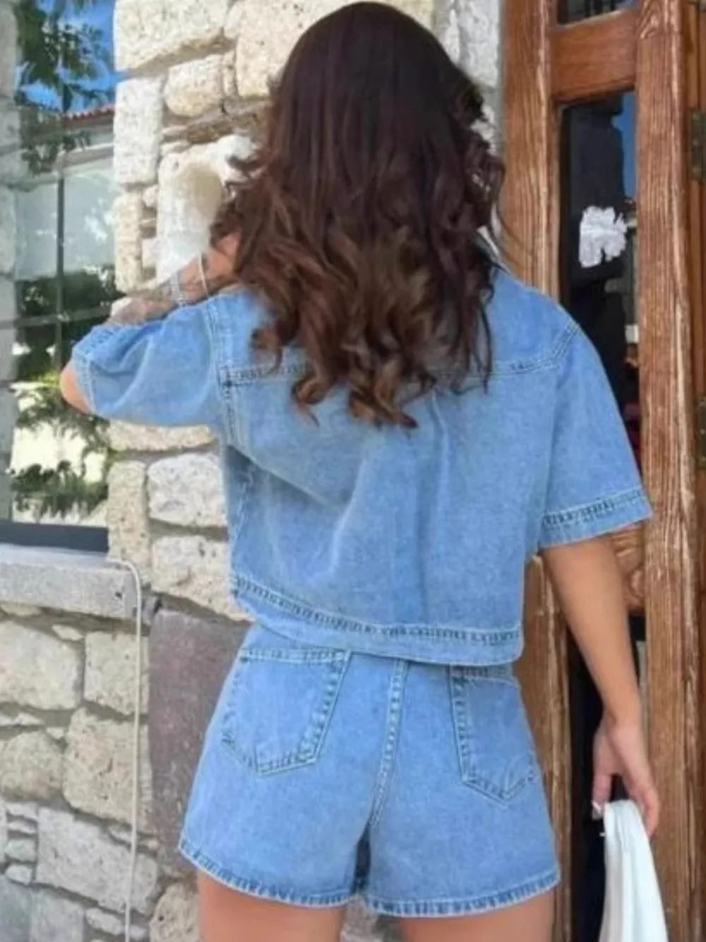 Johnny Collar Short Sleeve Top and Skort Denim Set, image 8