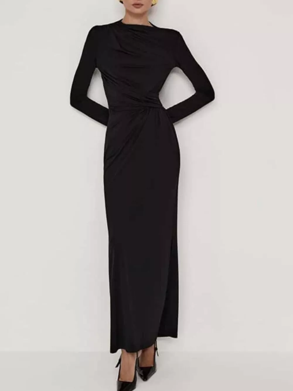 Ruched Long Sleeve Bodycon Maxi Dress
