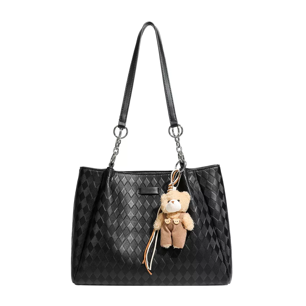 Bear Charm Leather Tote Bag, image 4