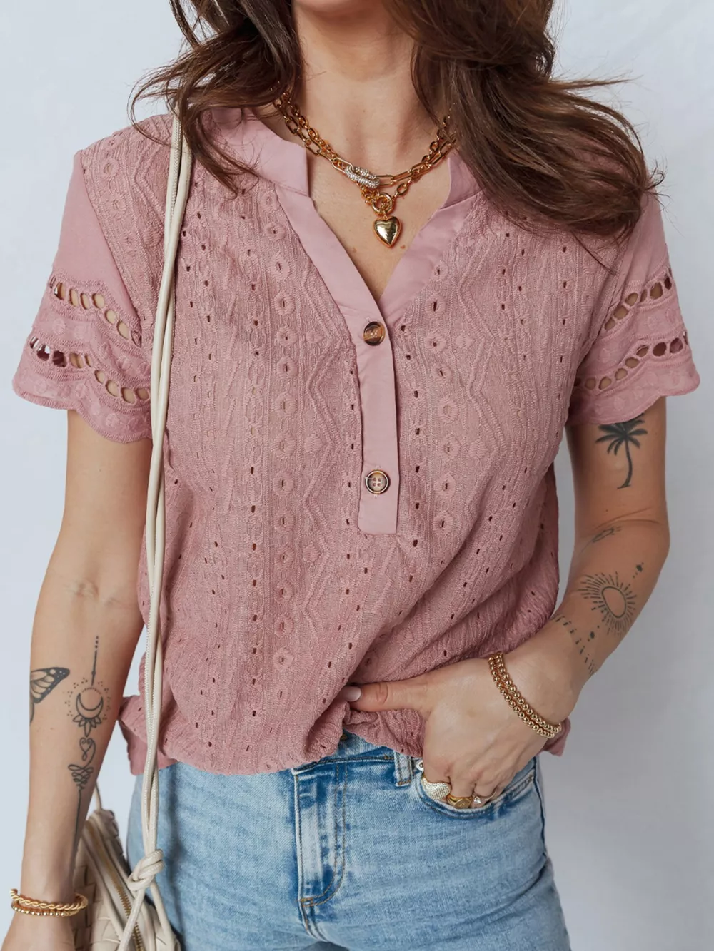 Eyelet Embroidered Short Sleeve Blouse, image 6