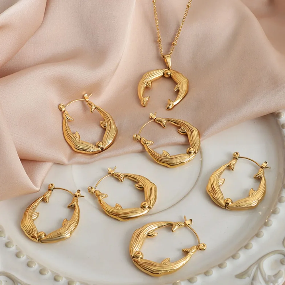 Gold Dolphin Jewelry Set with Necklace and Earrings, image 5