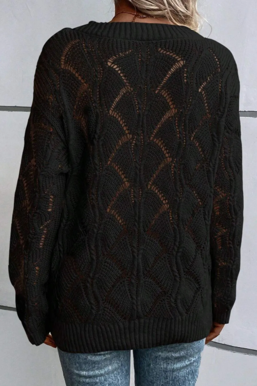 Openwork V-Neck Long Sleeve Sweater, image 12
