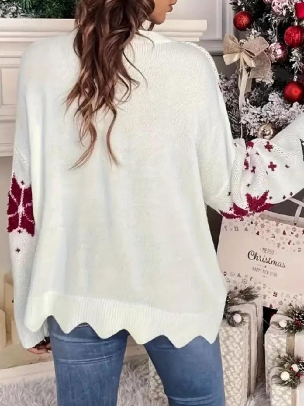Christmas Tree Pattern Round Neck Sweater, image 3