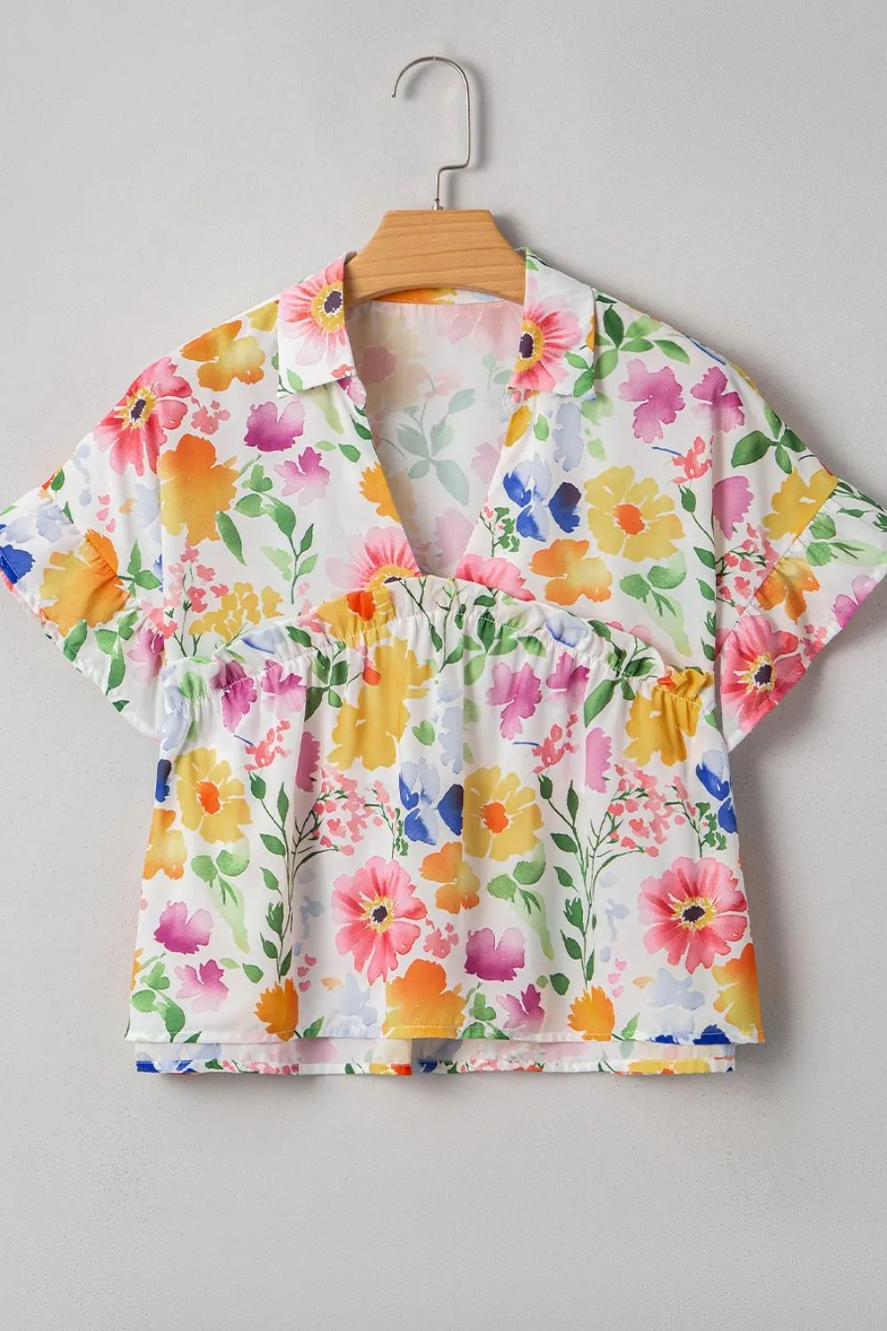 Floral Boxy Fit Ruffled Short Sleeve Blouse, image 14