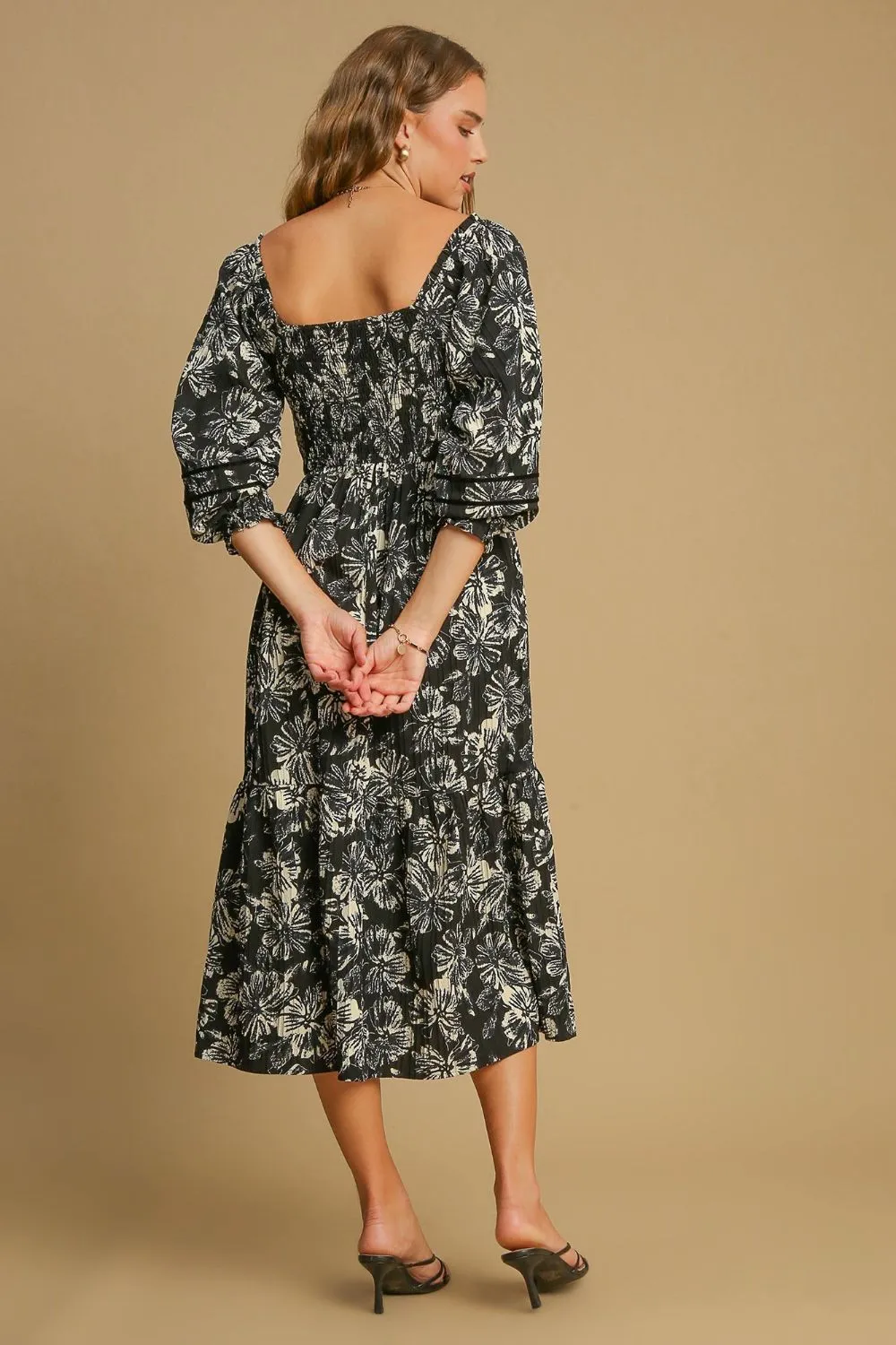 Ruffle Hem Flower Printed V-Neck Dress, image 4