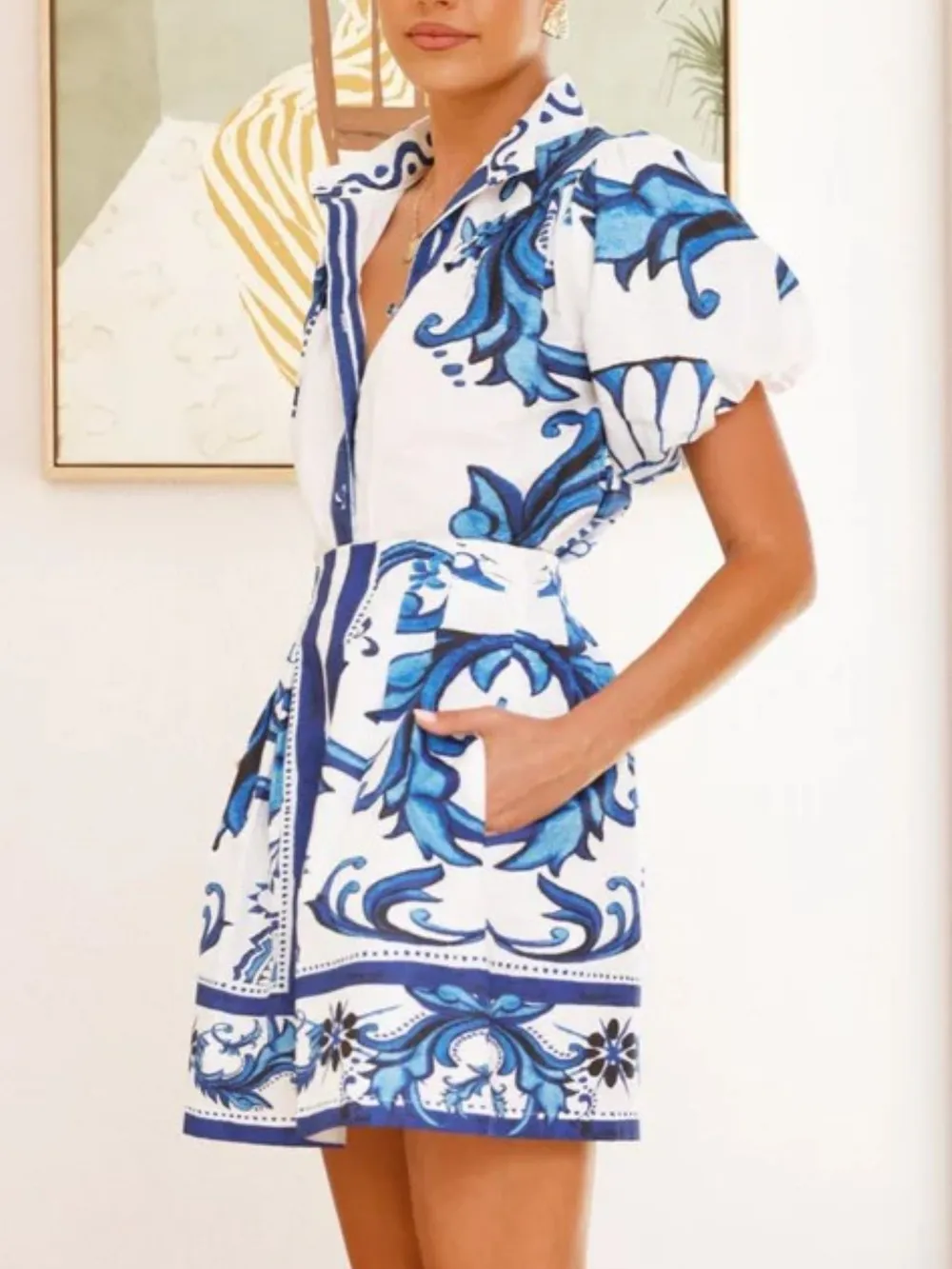 Printed Puff Sleeve Top and Skirt Set, image 15