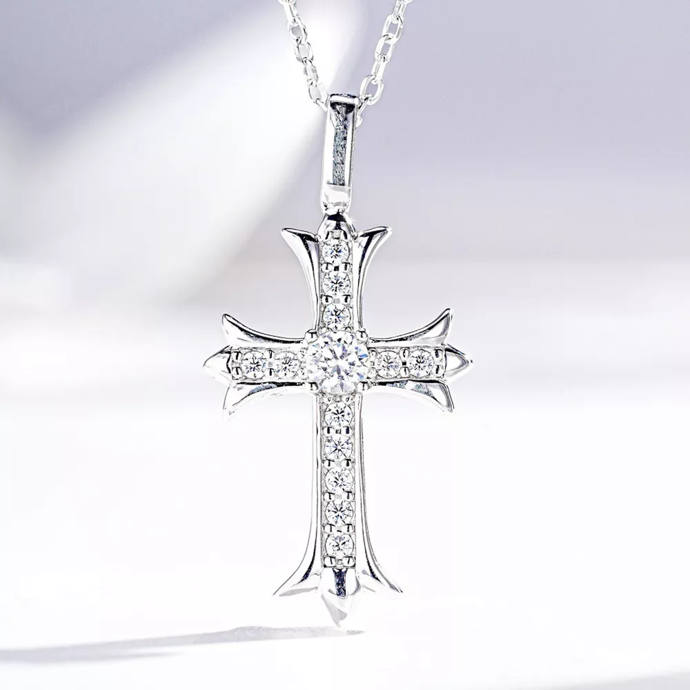 925 Sterling Silver Zircon Geometric Cross Necklace, image 4