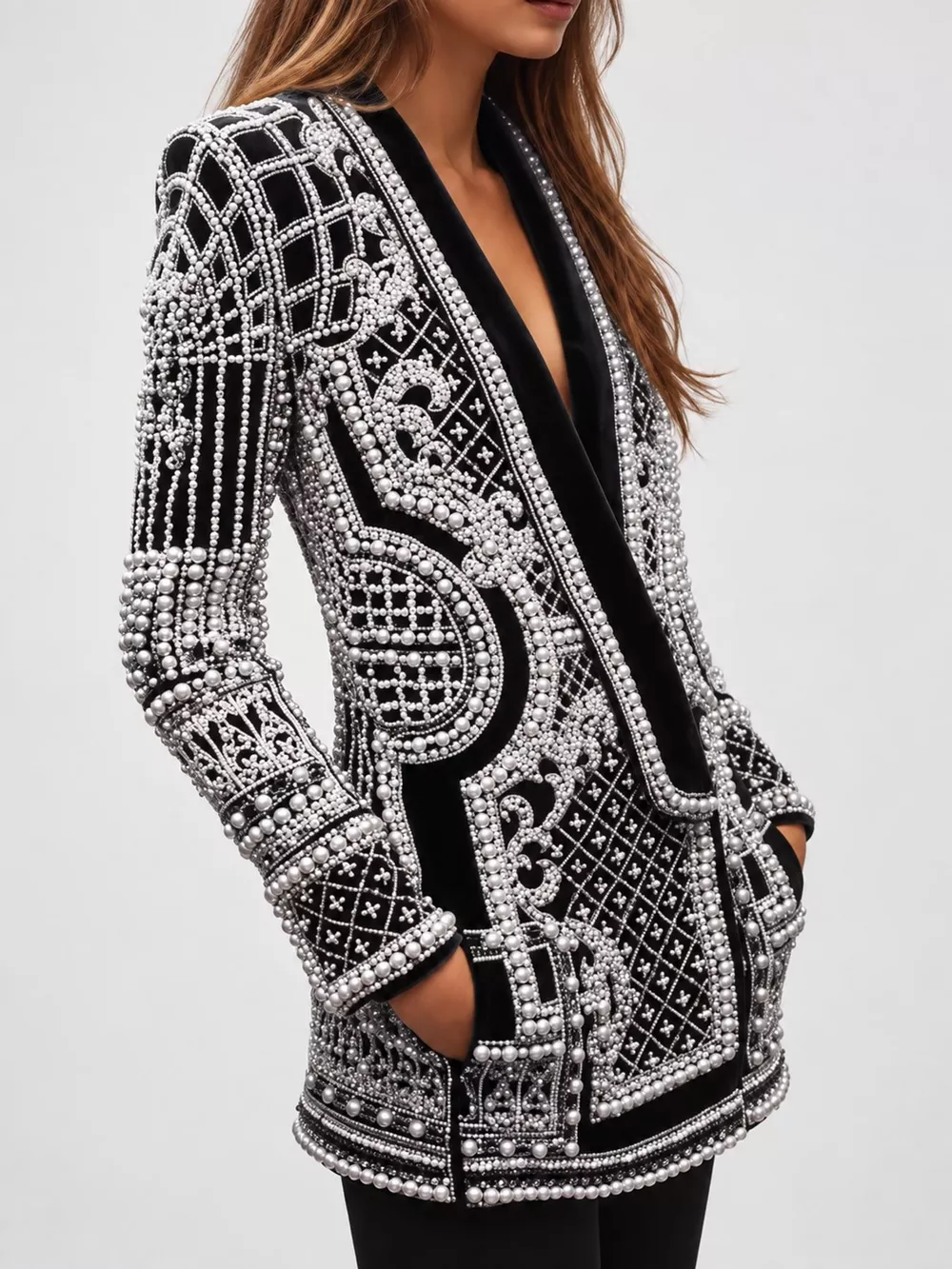 Full Size Embellished Pearl One-Button Blazer Plus Size, image 21