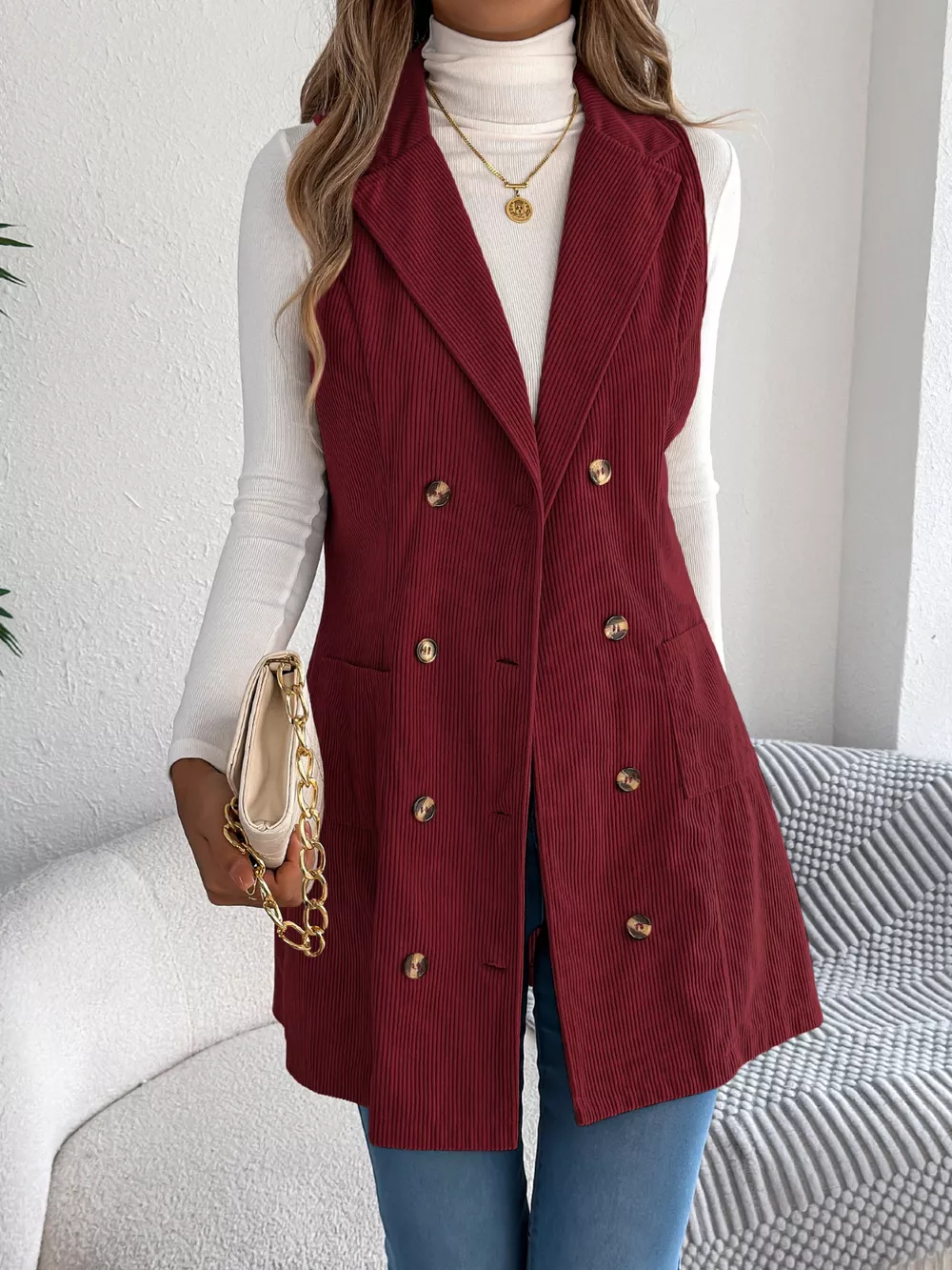 Double-Breasted Long Vest Coat, image 11