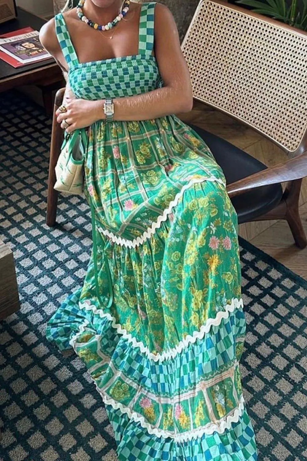Printed Square Neck Tiered Dress, image 6