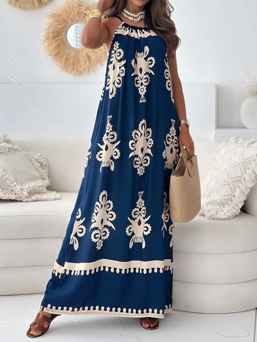 Printed Spaghetti Strap Sleeveless Maxi Dress, image 10