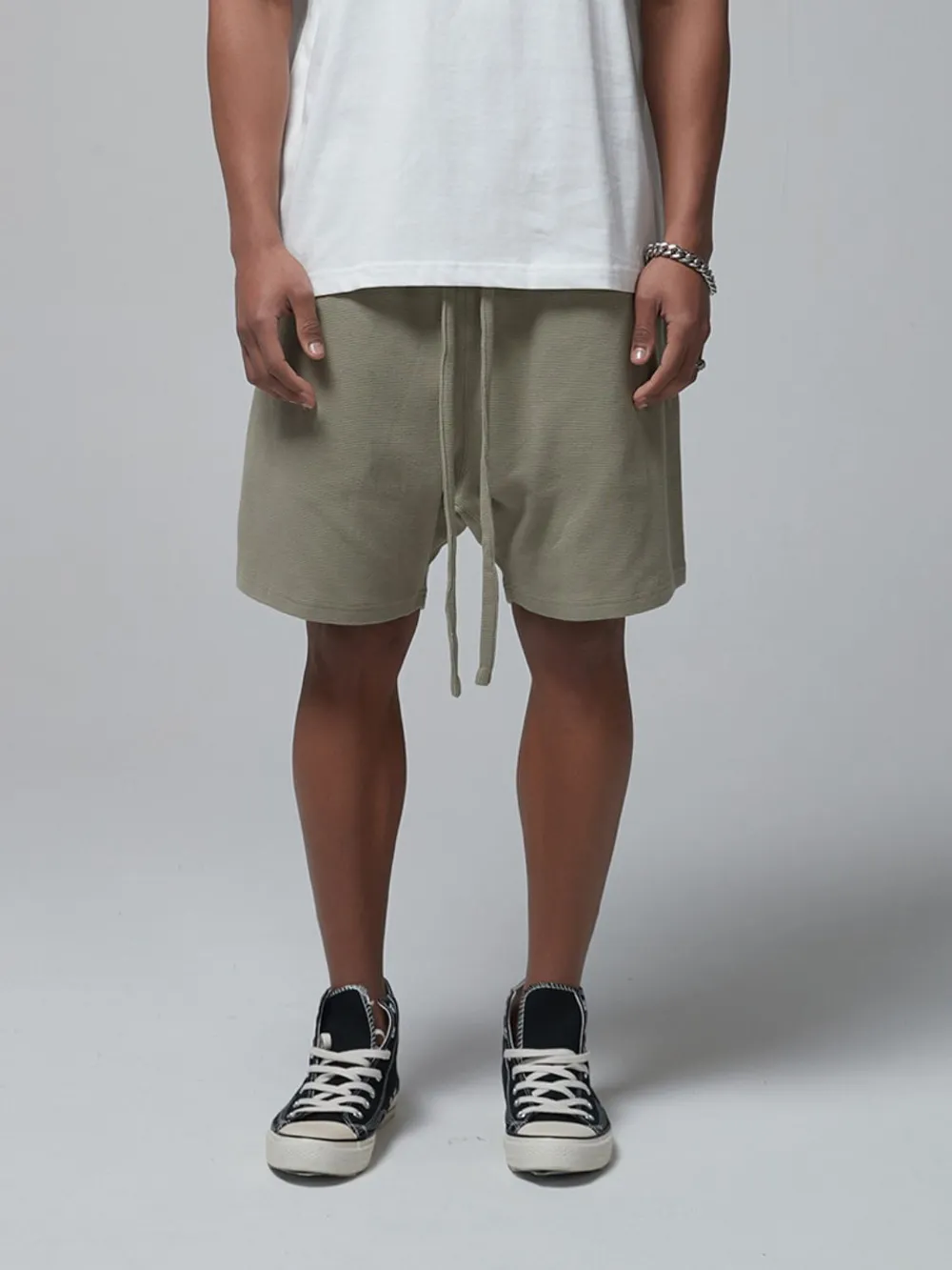 Men's Drawstring Waffle Shorts with Pockets, image 2